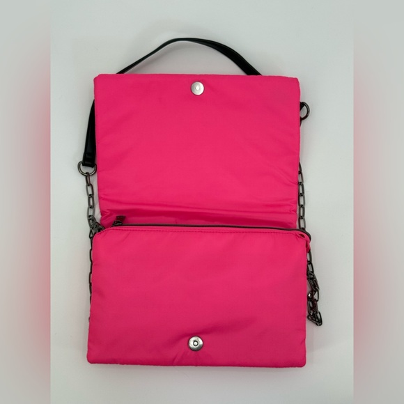 Lug Huddle Quilted Shoulder- Crossbody Bag, Gunmetal Chain Strap Magenta Pink - Picture 15 of 15